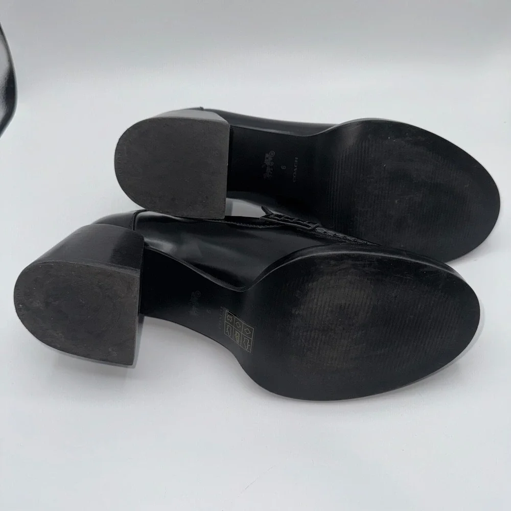 Coach Natalie‎ Womens Loafer 6 Black Leather Block Heels Chunky Sole Y2K Shoes